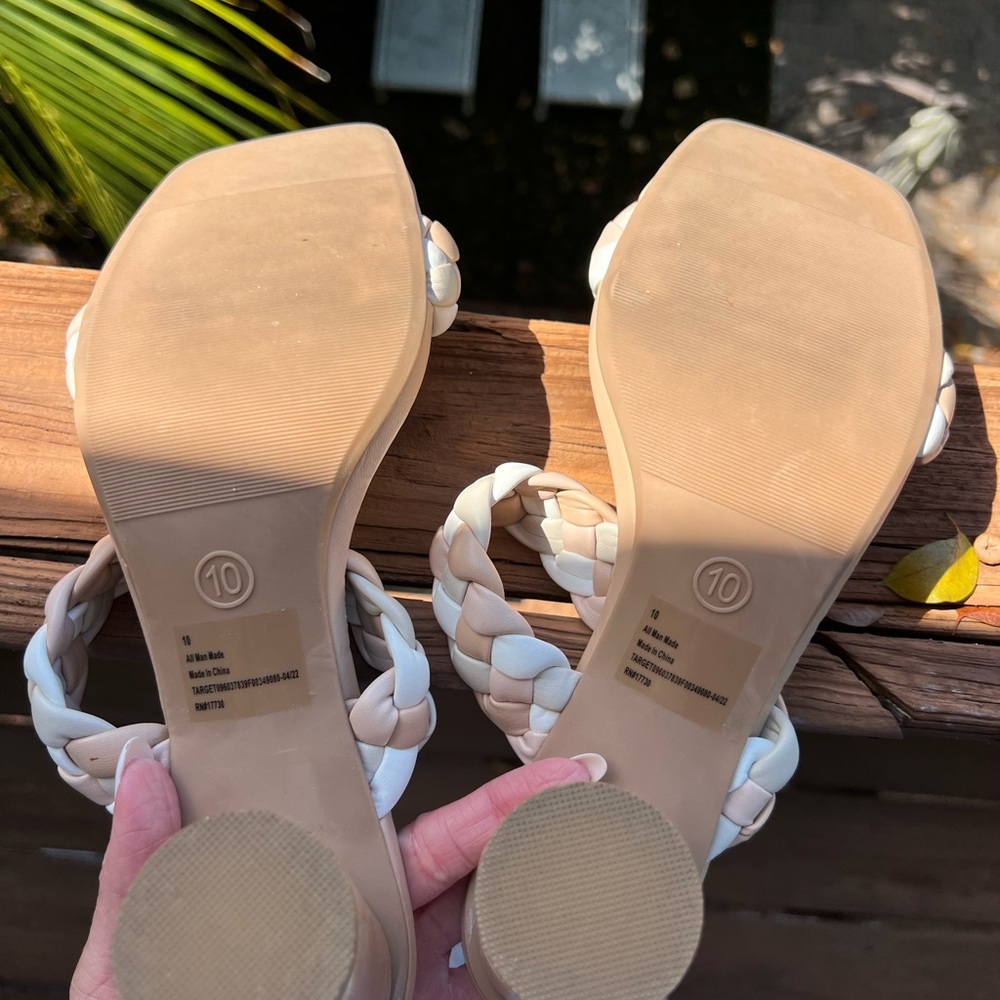 Neutral Cream Heels with Braided Straps - Picture 7 of 9